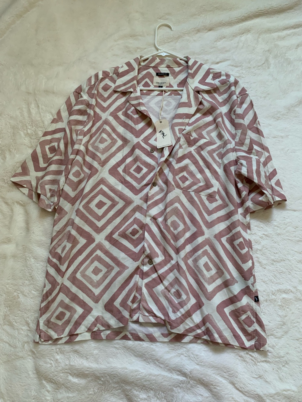 Geometric Print Short-Sleeve Button-Down Shirt - Pink